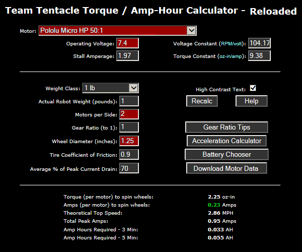Tentacle calculator example screen